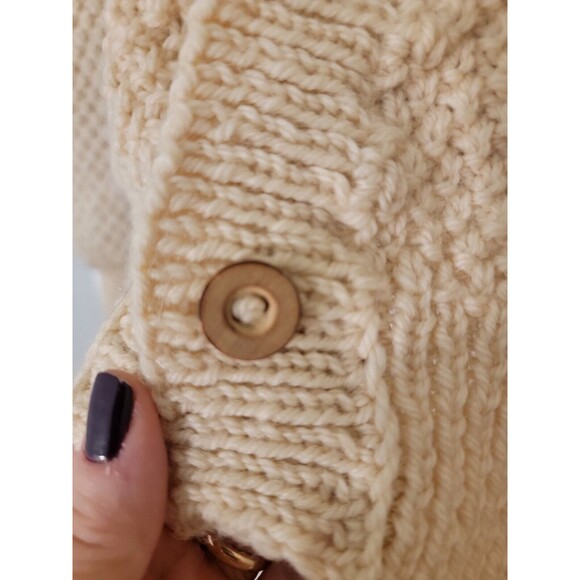 Handknit Wool Fisherman Cable Mens Cardigan Pockets Grandpa Sweater XL handmade - Picture 3 of 7